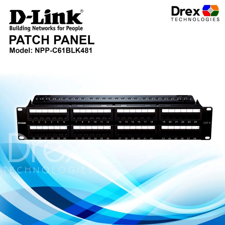 D Link 48 Ports Patch Panel Cat6 Fully Loaded 2ru 48 Port Patch Panel Cat6 Npp C61blk481