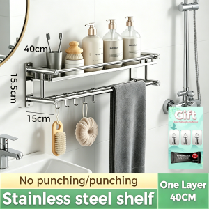 DecorX Stainless Steel Bathroom Shelf Bathroom Organizer Towel Rack Wall Mounted Organizer Shelf Rack With Hooks Holder