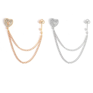 Elegant Metal Heart Key Brooch Long Chain Fashion Accessory odern Key Heart Brooch With Extended Chain For Women Men