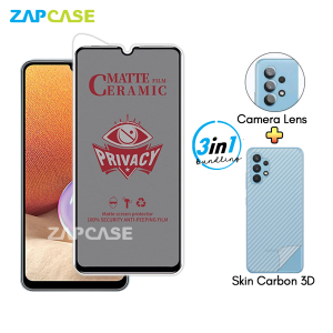 Paket 3in1 Anti Gores Layar Privasi Samsung A32 4G Free Tempered Glass Camera dan Skin Carbon