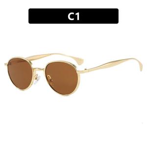 Fashionable Trendy Round Oval Small Metal Frame Sunglasses 2025 New European and American Ins Style Sunglasses for Women
