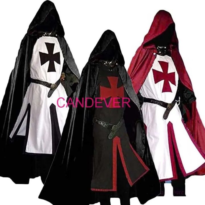 Hot Medieval Crusader Knights Templar Tunic Costumes Renaissance Halloween Surcoat Warrior Black Plague Cloak Cosplay