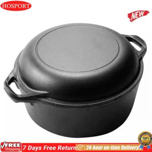 2 in 1 Cast Iron Dutch Oven Pot with Skillet Lid Skillet Cookware Pan Set for Bread Frying Baking Camping BBQ
