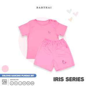 BABY HAI Iris Set - Setelan Kancing Pundak Polos Baju Pendek Celana Pendek - Seri Pink
