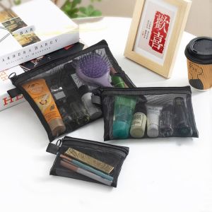 DSFYG Square Bag Mesh Cosmetic Bag Large Capacity Zipper Bag Makeup Bag Portable Transparent Storage Toiletry Bag Girl
