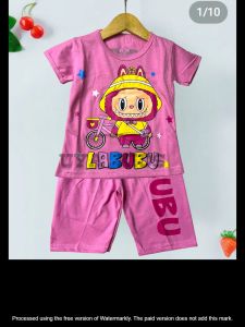 Stelan Baju Anak Karakter Labubu Lengan Pendek Usia Anak 0-6 Tahun Bahan Katun Model Desain Terbaru Dan Kekinian