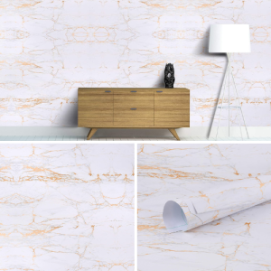 Wallpaper Sticker Dinding Ruang Tamu Aesthetic Motif Marmer Marble Hitam Putih Gold Ukuran 45cm x 8M