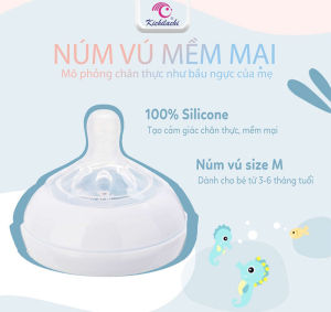 Bình sữa cổ rộng Kichilach Natural núm vú siêu mềm chống sặc chống đầy hơi không BPA dung tích 125ml - 260ml