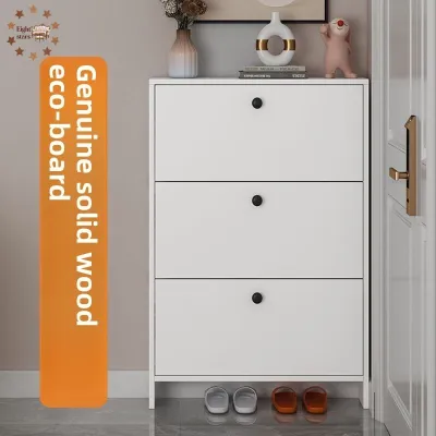 Solid Wood Shoe Cabinet 15cm Simple Storage Cabinet Ultra Narrow Shoe Rack Entryway Flip Shoe Cabinet Entrance Bedroom Shoe Cabinet Thin Model