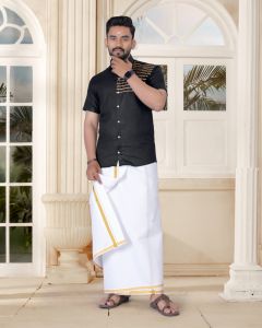 [Sedia sedia] reka bentuk baru untuk lelaki Foil cetak gaya india selatan separuh lengan baju (penghantaran 4-5 hari)