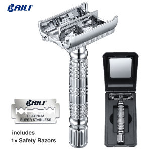 BAILI Butterfly Double Edge Safety Razor Manual Wet Shave Metal Anti-rust with 1 Swedish Stainless Steel Platinum Coated Razor Blade 1 Portable Mirrored Travel Case BR179T