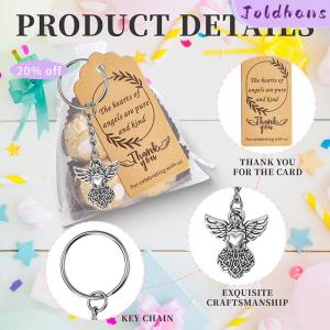 Joldhans 30 Bộ thiên thần Keychain Quà Tặng số lượng lớn Cảm ơn bạn món quà Rửa Tội Mặt dây chuyền Keychain ủng hộ vòng chìa khóa với Cảm ơn bạn tag Organza Túi