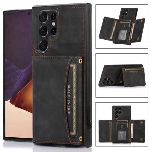 Triple Folded Matte Leather Wallet Case for Samsung S25 Ultra S24 FE S23 S22 Plus S21 A55 A14 Cards Slots Kickstand Flip Cover