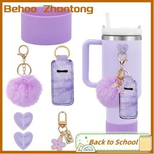 Behoo 6pcs Accessories Set Water Bottle Boots Cover Mini Hooks Lipstick Sleeve Pouch Pom Daisy Charm Keychain For Stanley Tumbler