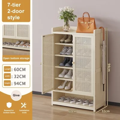 Rattan Flip Shoe Cabinet Chinese Style Living Room Entrance Hallway Large Capacity Storage Cabinet Rattan Shoe Cabinet