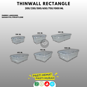 Thinwall Squere 200 250 500 650 750 1000 Ml Thinwall Persegi Panjang Food Container  (Isi 25 Pcs)