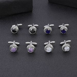 1Pair New Creative Fried Dough Twists Spiral Design Cufflinks French White Black Purple Blue Rhinestone Luxury Shirt Cuff Links
