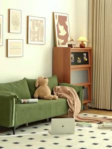 LZ-Elephant ear fabric sofa home lazy sofa small sofa for small apartments and rental houses straight-line sofa bed