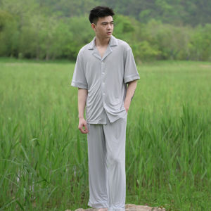 My Florgen - Mens Cloud Breeze Ice Silk Short Sleeve Long Pant Pajamas - Loungewear