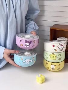 For Sanrio Kawaii Hello Kuromi Rice Bowl Soup Bowl Kids 316 Steel Bowl Double-layer Heat Insulation&Anti-scald Tableware2026