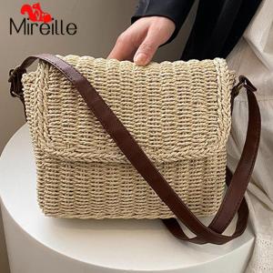 Women Weave Straw Bag Woven Shoulder Bag Vintage Summer Straw Beach Bag Adjustable Strap Handmade Chic Hobo Bag