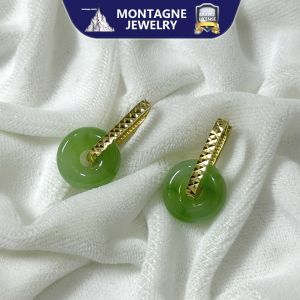 Montagne Jewelry 18k Pure Gold Clip Earring Elegant Cut Design Fine Jewellery Natural 12mm Grade A Green Jade Earrings