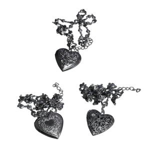 Heart Locket Necklace Intricate Carvings Pendant Necklace Vintage Heart Photo Box Necklace for Fashionable Women Girls