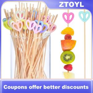 【ZTOYL】 Multicolor Bamboo Heart Toothpicks Set 100Pcs for Cocktail Fruit Garnish Birthday Party Decor Crafting