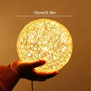Rattan Ball Table Lamp USB Charging Night Light For Bedroom Nightight Wooden Stand Besides Lamp Decoration Gift