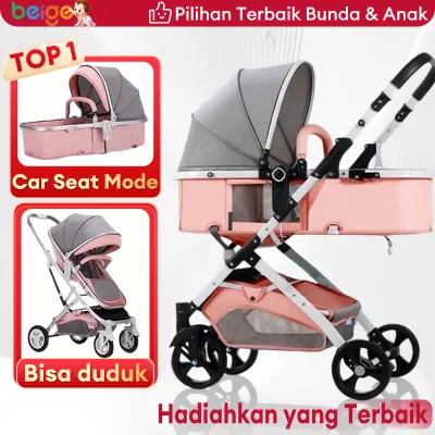 BEIGE Stroller Bayi 2 Arah Lipat Rebah Penuh & Duduk Ringan Usia 0-6 Tahun