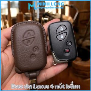 Bao Da Chìa Khoá Xe Ô Tô LEX-C4 Lexus ES IS GS LS Smartkey 04 Nút Bấm Kiểu Dáng Tròn - Bao Da Ép Form Da Bò Handmade