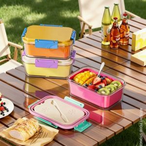 CMIEN7 Reusable Food Storage Box 800 ML Portable Snack Food Box Multifunctional with Fork Sealed Lunch Box Travel