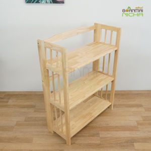Baanmainicha ชั้นวางของ ชั้นวางของไม้ยางพารา ชั้นไม้ พับเก็บได้ มี 3 ขนาด เคลื่อนย้ายสะดวก บ้านไม้ณิชา