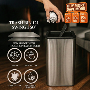 Tempat Sampah Stainless Steel 12L Tutup Swing Anti Bau Desain Modern untuk Dapur dan Ruang Tamu