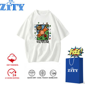 ZITY "Violent Bear" Cotton 100% เสื้อยืดผู้ชาย OVERSIZE ทรงหลวม คอกลม ทั้งชายหญิง 