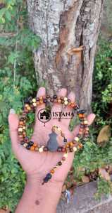 Tasbih Kalung Kombinasi 11 Macam Kayu Bertuah Model Trompah Butiran 6mm Motif Muslim Cantik