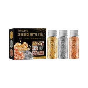 Jaysuing Gold Silver Copper Tricolor Gold Foil Paper Diy Gilding Nail Decoration Clay Making Glitter Sticker Manicure Flakes Gold Leaf Broken Gold Silver Copper Aluminum Fragment Foil Paper Set Nail Art Sticker Leaf Flakes Confetti DIY Decorations