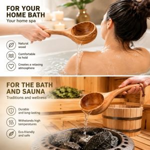 XIJIBAN Dây treo Muôi gỗ dùng trong phòng xông hơi. Thiết kế nhẹ. Chất liệu gỗ tự nhiên. Phụ kiện phòng xông hơi Bền bỉ Tay cầm được thiết kế công thái học. Muỗng múc nước bằng gỗ tự nhiên Banya