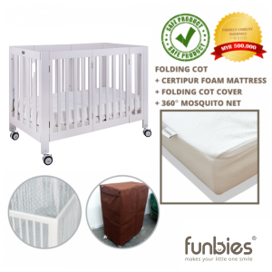 [Vistawood & Funbies] Arora Folding Cot + Mattress + Mosquito Net + Anti-Dust Cover (Full Set)