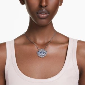 SWAROVSKI หรูหรา (ใหม่) Idyllia ซีรีส์ใหญ่สี่เหลี่ยมผืนผ้าตัดเชลล์สร้อยคอจี้เพชรสีน้ำเงิน