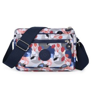 REEBO Multi-layer Multi Pocket Nylon Shoulder Bag Lightweight Printing Mobile Phone Bag Simple Waterproof Casual Crossbody Bag Women