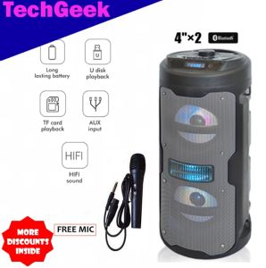 TG QIXI SK-2027 Wireless Bluetooth V5.0 Speaker HiFi Sound Quality Leather Design Speaker Karaoke with Wired Microphone