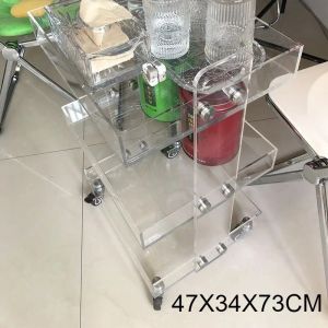 Sacesr Acrylic Storage Cart with Wheels Modern Transparent Push Cart Luxury Multifunctional Auxiliary Carts Desk Organizer Shelf T6H1N