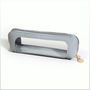 Cubic Transparent Leather Stationery Bag Window Pen Pouch