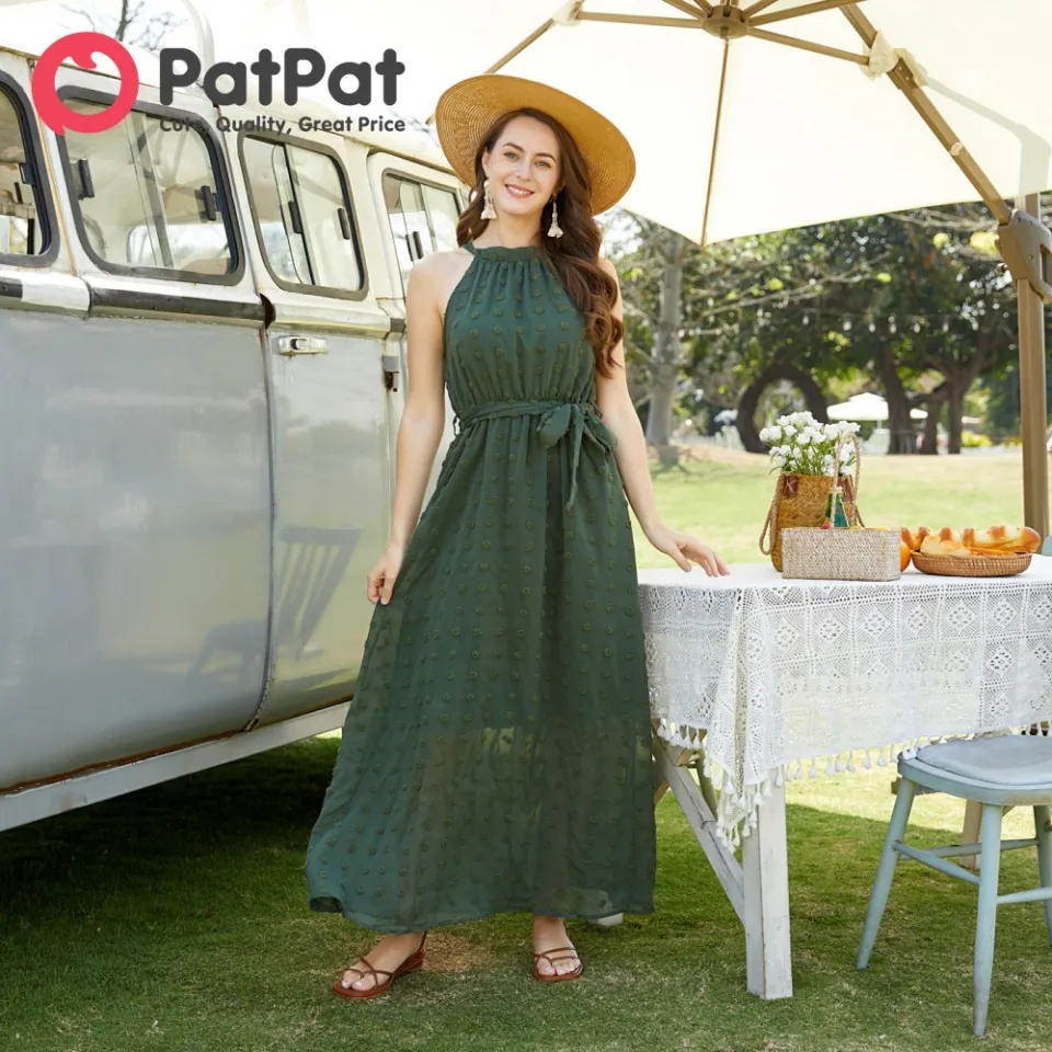 PATPAT Family Matching Outfits - Cotton Short-Sleeve T-Shirts & Swiss Dot Belted Dresses Set, Sunny Yellow, 3-4T Toddler