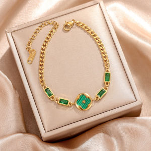 BESFOME Inoxidable Stainless Steel Four Leaf Clover Bracelet 18k Gold Non Tarnish Waterproof Cuban Lucky Charm Bracelet