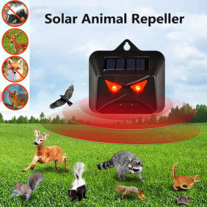 【Free Gloves】Solar Animal Repellent With Red LED Laser Strobe Light Deer Repellent Outdoor Waterproof Animal Deterrent Machine Ultrasonic Animal Repellent Outdoor Solar Powered Waterproof Animal Repeller with Motion Sensor