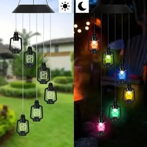 New LED Solar Wind Chime Kerosene Lamp Outdoor Decoration Retro Courtyard Lamp Home Porch Garden Decoration Hanging Lantern