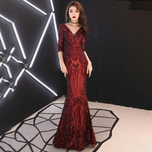 Sequined Evening Dress For Women 2022 New Banquet Temperament Long Sleeve Annual Meeting Host Aura Queen Fishtail Dress