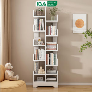 Kệ sách để sàn IGA 11 tầng có hộc để đồ phong cách hiện đại GP66